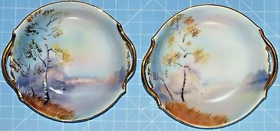Buy Two Collectable Noritake Hand Painted Lake Scene Dishes With Handles &Gilded Rim • 17.99£