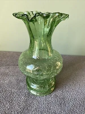 Buy Scalloped Crackle Vase | Vintage Green Glass Vase | Ruffle Edge • 20.48£