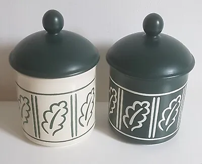 Buy 2 X Hornsea Forest Green Oak Leaf Storage Jars • 20£