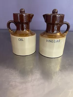 Buy Vintage Brown Stoneware Ceramic Oil & Vinegar Dispensers 5” Inches • 17.99£