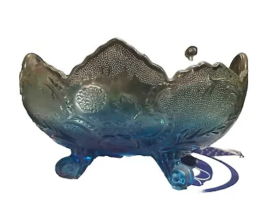 Buy Vintage EAPG L.G. Wright Oval Footed Aqua Blue Daisy & Button Pressed Glass Bowl • 44.57£