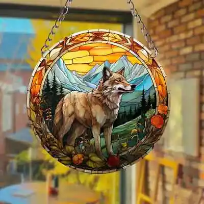 Buy Wolf Standing Design Suncatcher Stained Glass Effect Home Decor Christmas Gift • 6.95£