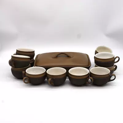 Buy DENBY Cotswolds Brown Set Of 12 Tea Cups And 1 Covered Dish Tray Vintage • 4.99£