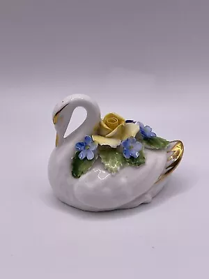 Buy Vintage Royal Adderley Floral Miniature Swan Figurine Decor Trinket Curio *** • 18.86£