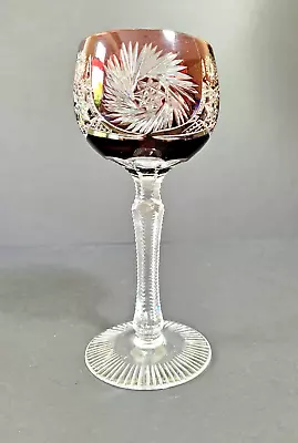 Buy Bohemian Crystal Cut Glass Long Stemmed Wine Glass Ruby Red 18.5 Cm Tall • 30£