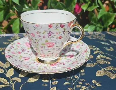 Buy Vintage 1950  Windsor China Rose Elegance Square Tea Cup Saucer Gold Chintz Rose • 10£