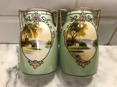 Buy Pair Of Handpainted Scene Noritake Vases 5” • 69.99£