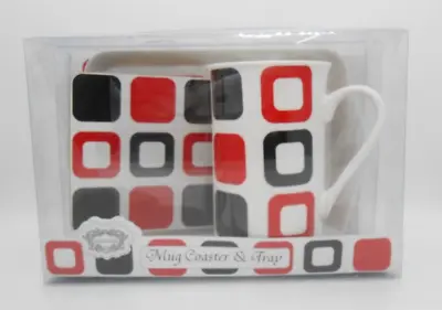 Buy Kent Pottery Mug Coaster & Tray Retro Black/Red/White Design • 21.10£