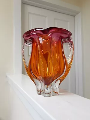 Buy Vintage Glass Vase Mid Century Czech Retro Chribska Hospodka Orange MCM  • 22£
