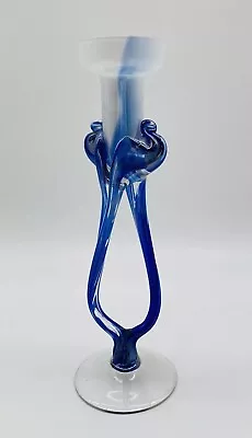 Buy Krosno Jozefina Makora Stem Blue White Candlestick Holder Glass Vtg 10.5   Tall • 26.99£