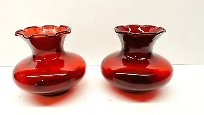 Buy Vintage Set Of 2 Anchor Hocking Royal Ruby Crimped Bud Vases 3.25  Tall • 23.11£