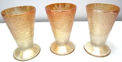 Buy Vintage Jeannette Carnival Glass Tumblers Set Of 3 Crackle Pattern Marigold • 18.91£