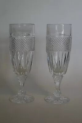 Buy PAIR Of Art Deco Era ? Heavy Champagne Flutes - Moulded 'Cut' Design - Minor A/f • 14.95£