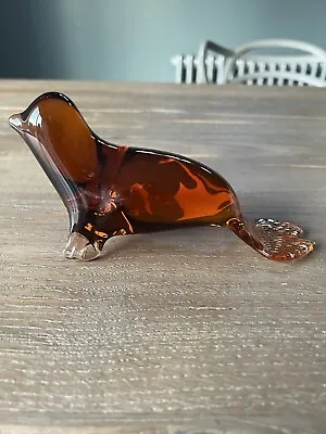 Buy Vintage Wedgwood Topaz/Amber Glass Paperweight Seal 18cm Long 9cm High 532g • 10.99£