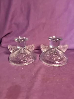Buy Art Deco Sowerby Blue Vaseline Glass Dressing Two Candle Holders • 9.99£