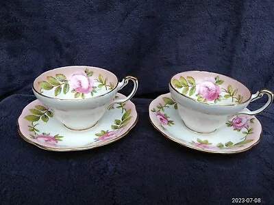 Buy 2 Rare Pink Roses Sets Vintage A TAYLOR All Signed Foley China Cups & Saucers • 38.80£