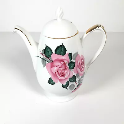 Buy Aynsley Coffee Pot Bone China White Pink Flowers Floral Gold Trim 22cm • 9.95£
