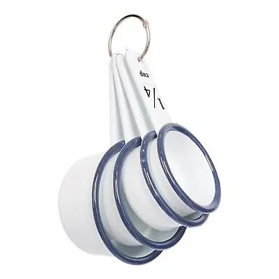 Buy 4pc Blue White Enamel Measuring Cups Set Kitchen Baking Flour Cooking Spoons • 13£