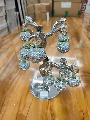 Buy Large Silver Green Crushed Diamond Crystal Filled Glass Apple Tree Ornament • 24.99£