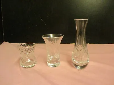 Buy 3 X Small Vintage Cut Glass Vases Various Sizes • 1.50£