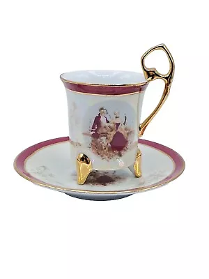 Buy Vtg Porcelain Head Handle Footed Teacup & Saucer Set Burg  Wht Gilded Gold • 21.41£