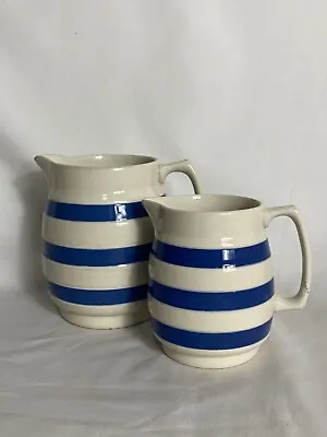 Buy 2 Vintage Cornish Ware Style Jugs. Chef Ware. Blue & White Striped Jugs. 1960s • 22£