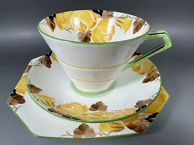 Buy Royal Paragon Art Deco  Tea Cup Trio Yellow Rose Pattern  - Af • 20£
