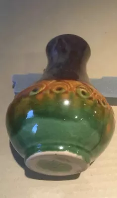 Buy Studio Pottery - Green, Tan & Plum Coloured Vase. • 8£