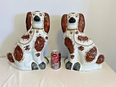 Buy Large Pair Of Antique Staffordshire Spaniel Fireplace Mantle Dogs 14  • 80£