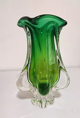 Buy Rare Mid-Century Chřibská Czech Clear & Green Art Glass Vase Josef Hospodka VGC • 24.99£