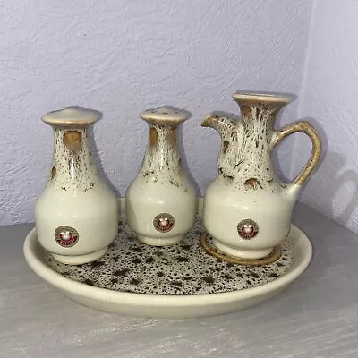 Buy 4 Part Vintage Cruet Condiment Set Presingoll Pottery Blonde Honeycomb Glaze • 14.99£