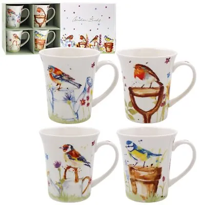 Buy Garden Birds Set Of 4 Fine China Mugs Coffee Cups 275ml Floral Microwave Safe • 19.75£