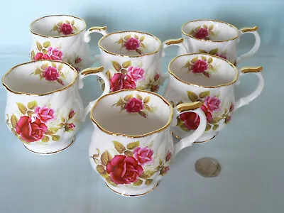Buy Set Of 6 QUEEN'S Fine English Bone China Mugs Decorated With Red & Pink Roses • 29.99£