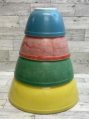 Buy VINTAGE 1940’s PYREX SET OF 4 Primary Colors Nesting Bowls # 401, 402, 403, 404 • 70.99£