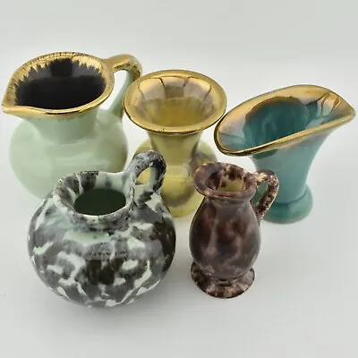 Buy 5x Vintage Foreign Miniature Pottery Jug Vase German Retro Mid Germany Gold Mini • 14.99£