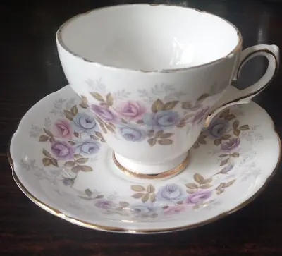 Buy Sutherland  Bone China Blue Purple Pink Roses Cup & Saucer Set X1 + Spare Saucer • 8.99£