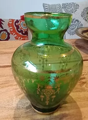 Buy Murano Venetian Antique Vase Green Gilding • 15£