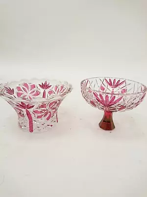 Buy Vintage Bundle X 2 Decorative Cranberry Cut Glass Lead Crystal Vases Dishes • 6.99£