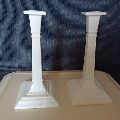 Buy AUTHENTIC LEEDWARE CREAMWARE Made In England Set CANDLESTICKS 9  Tall (crack) • 19.99£