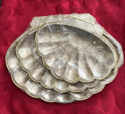 Buy Set Of 3 New Vintage Capiz Shell Tray Dish Plate Scalloped • 43.38£