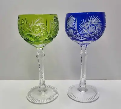 Buy Bohemian Cobalt Blue & Reseda Green Cut Clear CRYSTAL Wine Glass's 7.5  • 74.99£