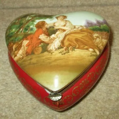 Buy Vintage Sitzendorf Heart Shaped Courting Couple Ceramic Trinket Jewellery Box • 35£
