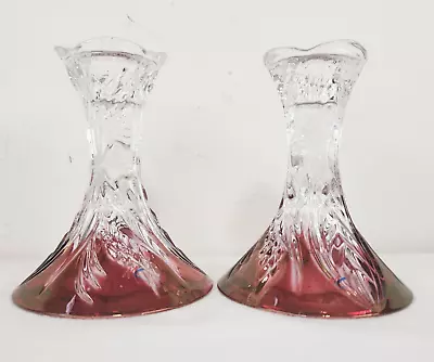 Buy Pair Magic Crystal Clear & Cranberry Ruby Red Cut Glass Candlesticks Germany • 15.09£