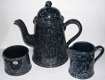 Buy Arthur Wood Pottery - Enamel Look Deep Blue Speckled High Gloss - Coffee Set. • 40£