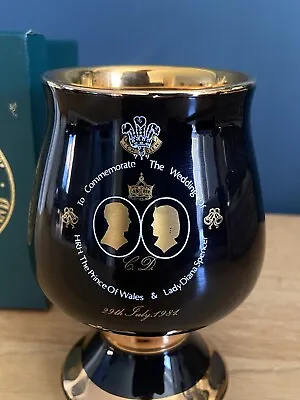 Buy Vintage Prinknash Black & Gold Vase Celebrating Charles And Diana’s Wedding 1984 • 12.95£