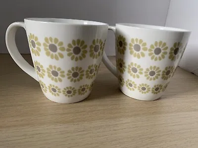 Buy Pair Of Large Laura Ashley Floral Mugs Green & Taupe Flowers  • 25£
