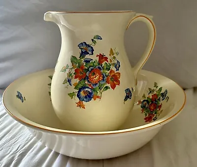 Buy Vintage 1930’s Floral Burleigh Ware Pitcher/Jug & Wash Basin/ Bowl Set Heavy • 225.71£