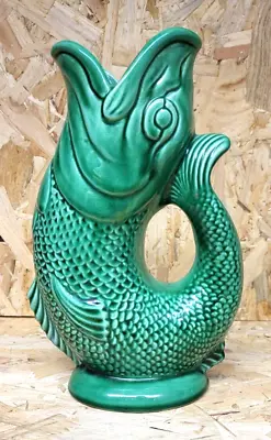 Buy Vintage Green Dartmouth Fish Jug Vase Majolica Style- Made In England (9in/23cm) • 49.99£