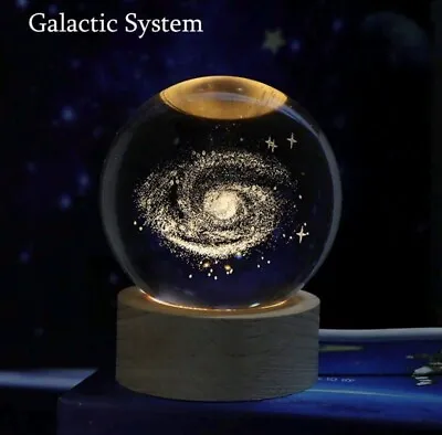 Buy 3D Galaxy System Paperweight Ornament Laser Etched In Glass Sphere With Lights • 12£