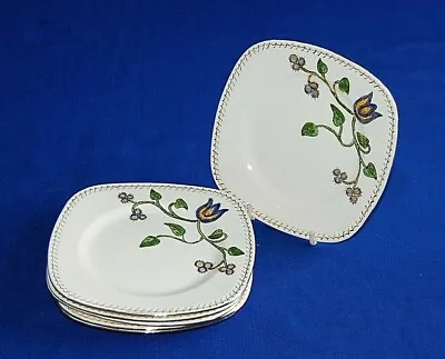 Buy Art Deco Set 6 Ridgway Portland Pottery Hand Painted Floral Pattern Side Plates. • 8.99£